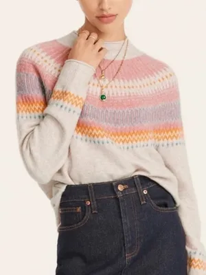 J. Crew cream, orange, pink, & blue fair isle roll neck turtleneck sweater thumbnail 1