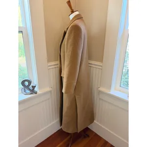 Sandro Straight Cut Brushed Wool Coat Double Breasted Long Camel Brown 36 S thumbnail 11