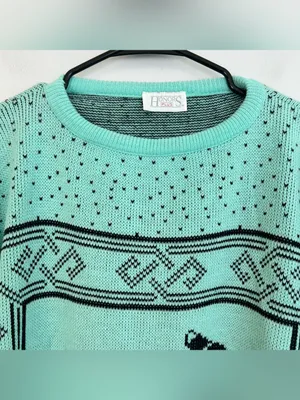 Vintage Honors Plus Teal Blue/Black Crewneck Bears and Polka Dot Sweater Size XL thumbnail 4