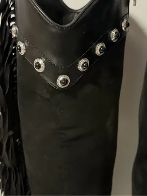 Black Fringed Western Knee-High Boots with Silver Accents thumbnail 7