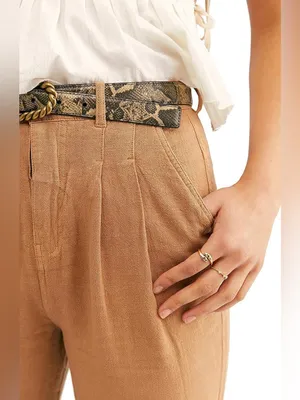 Free People Faded Love Linen Blend Trousers Camel Brown Women's 28 thumbnail 2
