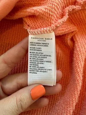 American Eagle Seriously Lived in Peach Coral V Neck Oversized Pullover Sweatshirt w Pockets thumbnail 4