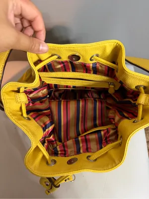 Tignanello Yellow Genuine Leather Bucket Bag Drawstring Shoulder Purse thumbnail 8