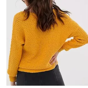 Abercrombie &‎ Fitch Women's Mustard V-Neck crochet Sweater Size L thumbnail 2