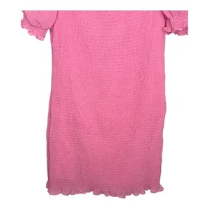 PrettyLittleThing Smocked Mini Dress Womens 12 Pink Puff Sleeve Ruffle‎ Hem thumbnail 4