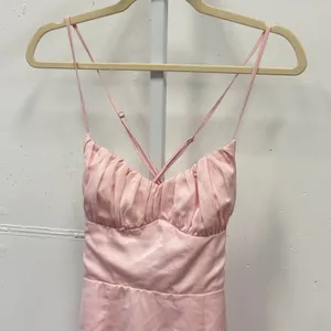 Beginning Boutique Pink Satin Mini Dress Ruched Bust Cross Back USA 6 AUS 10 thumbnail 3