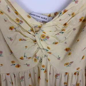 American Eagle Babydoll Blouse Yellow Floral Short Sleeve Boho Cottage Large thumbnail 3