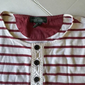 Lauren Ralph Lauren Women's Top Medium Red Cream Striped Cotton Button Nautical thumbnail 2