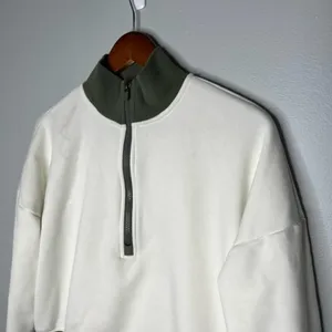 Fabletics Catarina Mock Neck Half Zip Pullover white dove/ safari sz small FLAWS thumbnail 4