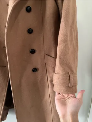 H&M Double Breasted Tan Camel Wool Belted Trench Coat 10 Quiet Luxury Preppy thumbnail 5