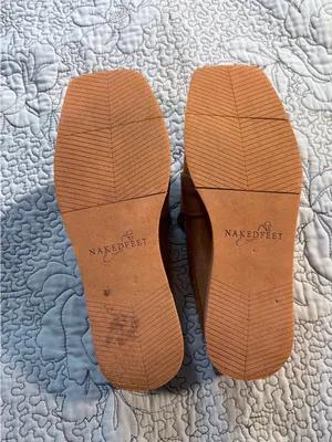 ☀️Naked Feet Elect Camel Suede Chain Platform Loafer Mules Sz 8🧡 thumbnail 8
