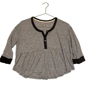 Free People Waffleknit Babydoll Henley Top Gray Black Boho Grunge Oversized M thumbnail 2