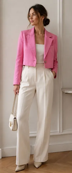 Zara S Pink Cropped Blazer NWT Chic Preppy Minimalist Barbiecore Tailored Jacket thumbnail 1