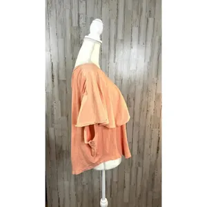 Free‎ People Women's Medium Girl Talk Ruffle Linen Blend Top Sunny Peach Blouse thumbnail 4