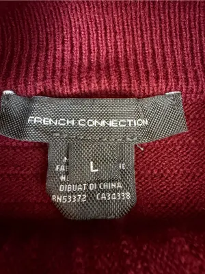 French Connection Burgundy Ribbed Batwing Mock Neck Sweater Large Oversized thumbnail 3