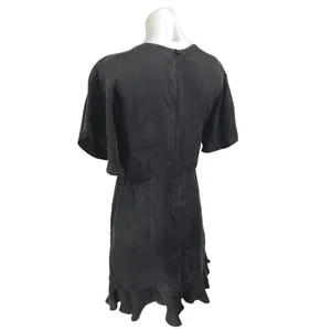 Zara Black Faux Suede Short Flutter Sleeve Zip Ruffle Mini A-Line Dress Size M thumbnail 2