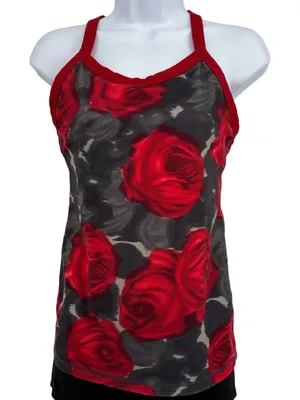 Lululemon Tank Top Women 6 Red Rose Print Racerback Shelf Bra Rare Gym‎ Yoga thumbnail 1