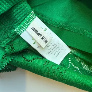 Aerie NWT Waffle Knit Lace V Back Longline Bralette Bra Green Size Medium M NEW thumbnail 5
