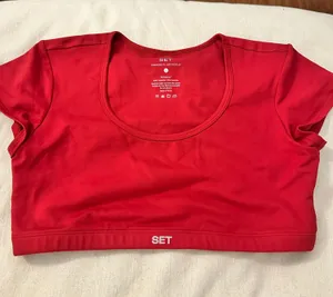 Set Active scoop neck short sleeve red bra top thumbnail 1