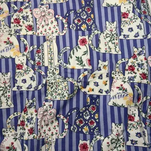 80s‎ SCRUBS Cat Floral Print Striped Scrub Dress XL Blue Cotton Pockets USA Made thumbnail 8