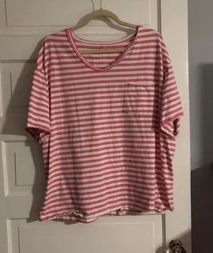 Oversized Pink & White Striped Pocket Tee Size L thumbnail 1