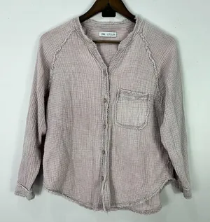Zara Cotton Gauze Shirt 13-14‎ Pink Button Down Blouse Cottagecore Boho Casual thumbnail 1