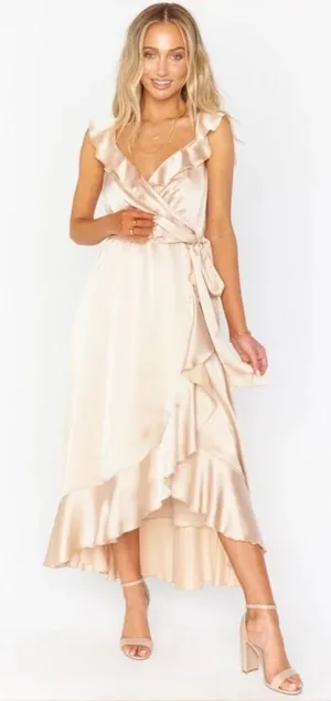 Show Me Your MuMu tan Champagne beige Satin High-Low Dress Size medium thumbnail 1