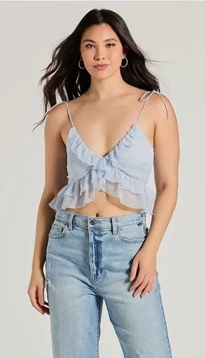 Windsor NWT Periwinkle Blue Cropped Flowy Tank Top thumbnail 1