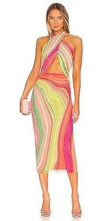 AFRM Revolve Tana Midi Dress in abstract spring wave thumbnail 1