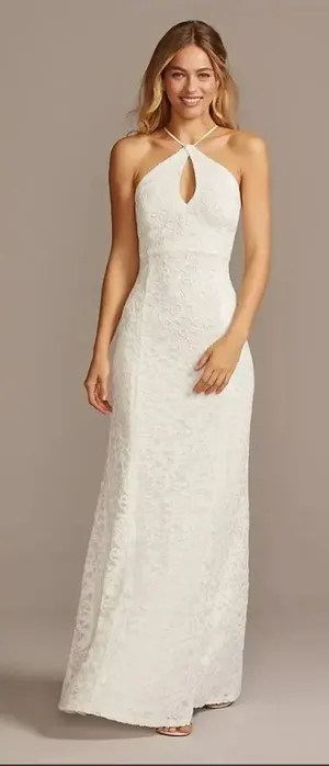 DB Studio Stretch Lace Halter Neck Gown White Size 14 thumbnail 1