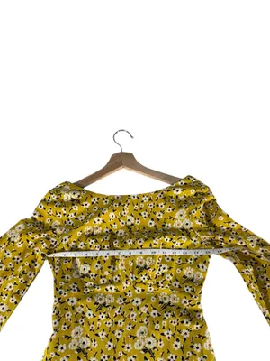 Zara Trafaluc Yellow Floral Mini Dress XS Bell Sleeve Retro 70s Twee Mod thumbnail 6