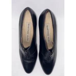 Vintage Martinez Valero Black Leather Front Zip Pumps Heels Spain 80s 90s7.5 B thumbnail 2