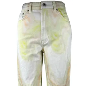 Stradivarius Women's Yellow White Tie Dye High Rise Wide Leg Denim Jeans Size 4 thumbnail 4