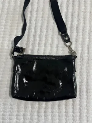 Coach Black Patent Crossbody with Silver Plaque thumbnail 4