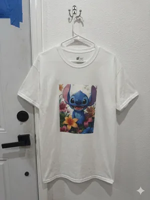 New white t-shirt animated stitch print thumbnail 3