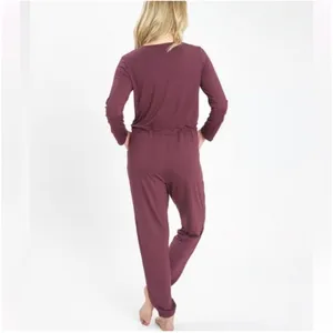 Lively Jumpsuit Pajamas‎ Sleepwear Burgundy Long Sleeve Drawstring Pockets L thumbnail 3
