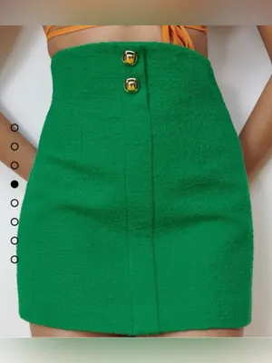 Zara Emerald Green High-Waist Mini Skirt with Gold Buttons thumbnail 2
