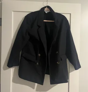 Navy Blue Double Breasted Textured Blazer Size Medium Petite thumbnail 2
