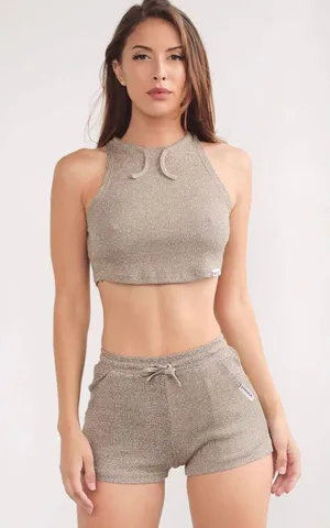 Cameeli Ribbed Lounge Set Tan Size XS thumbnail 1