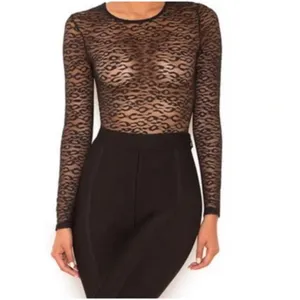 NWT House of CB Carmine‎ Cheetah Print Sheer Bodysuit in Black thumbnail 10