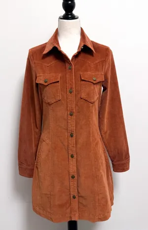 Faherty Harvest Brown Burnt Orange Corduroy Button Up Malone Shirt Dress XS New thumbnail 1