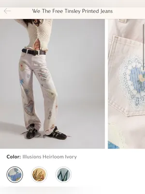 NWOT Free People We The Free Tinsley Printed Jeans Illusions Heirloom Ivory - 26 thumbnail 10