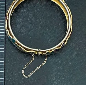 Vintage Unsigned Gold-tone Floral Flower Cloisonne Hinged Bangle Bracelet 36.2g thumbnail 7