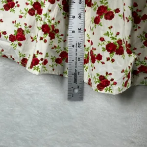 ASOS Design Floral Puff Sleeve Babydoll Mini Dress White Red Rose US 8 NEW thumbnail 6