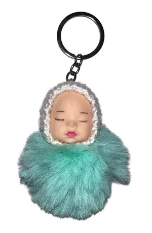 Baby doll puff ball keychain. thumbnail 1