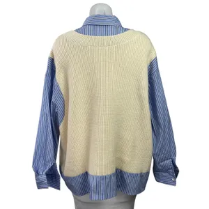 Zara Women's Cream Blue Long Sleeve Striped Contrast Shirt Sweater Top Size XS thumbnail 3
