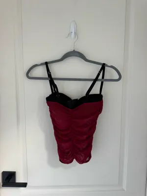 Edikted Moira Mesh Bra Top in Burgundy thumbnail 2