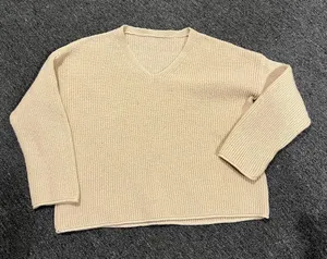 Cream V-Neck Sweater with Relaxed Fit thumbnail 1