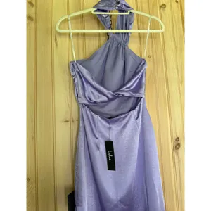 Lulus Perfectly Sleek Lavender Satin Halter Slip Midi Dress Holiday Elegant XS thumbnail 6