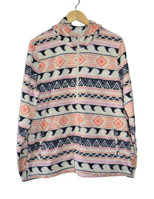 O'Neill Fleece Pullover Women Large Cream Orange Tribal Print Half Zip Excellent thumbnail 1